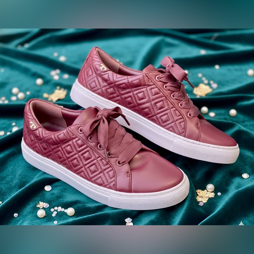 Tory Burch Marion Quilted Red Agate Leather Trainers Sneakers Size US 8.5